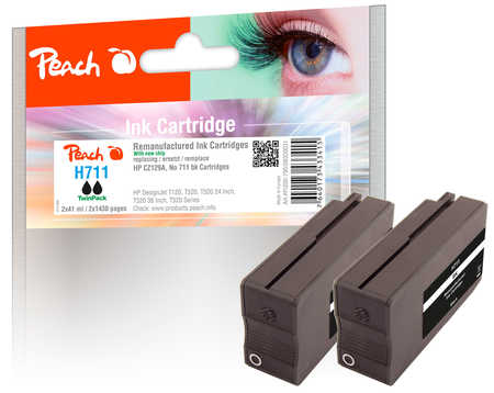 Peach  Doppelpack Tintenpatrone schwarz kompatibel zu HP DesignJet T 520 24 Inch