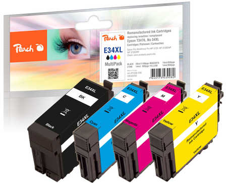 Peach  Spar Pack Tintenpatronen XL kompatibel zu Epson WorkForce Pro WF-3725 DWF